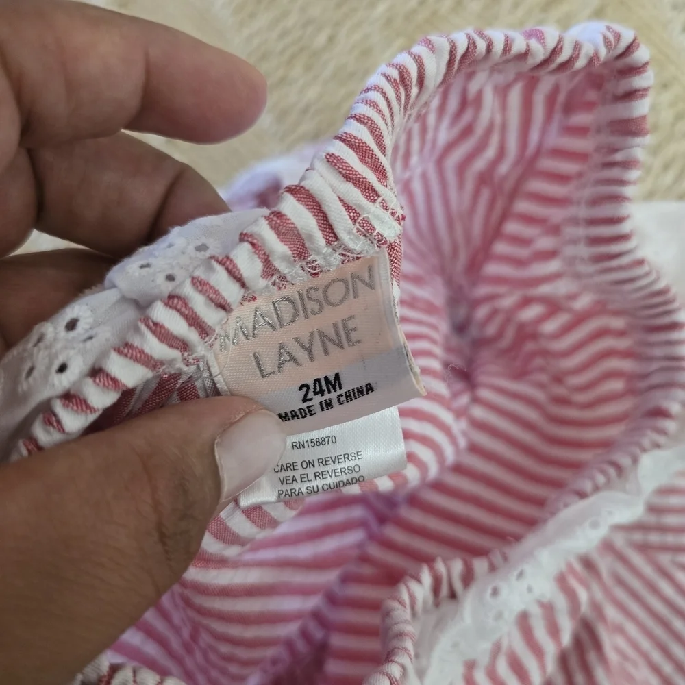 Madison Pink and White Striped Kids Dress with Lace